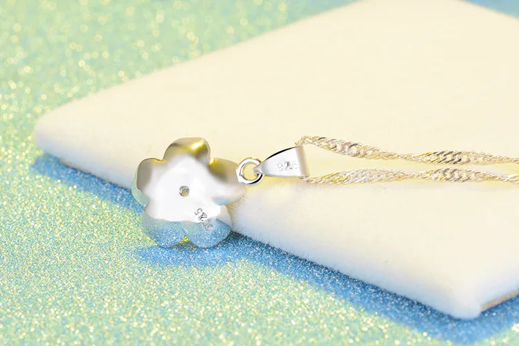 925 Sterling Silver Cherry Blossom Pendant Necklace-4