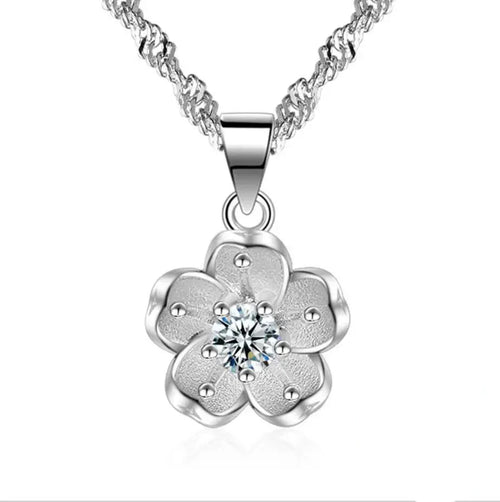 925 Sterling Silver Cherry Blossom Pendant Necklace-0